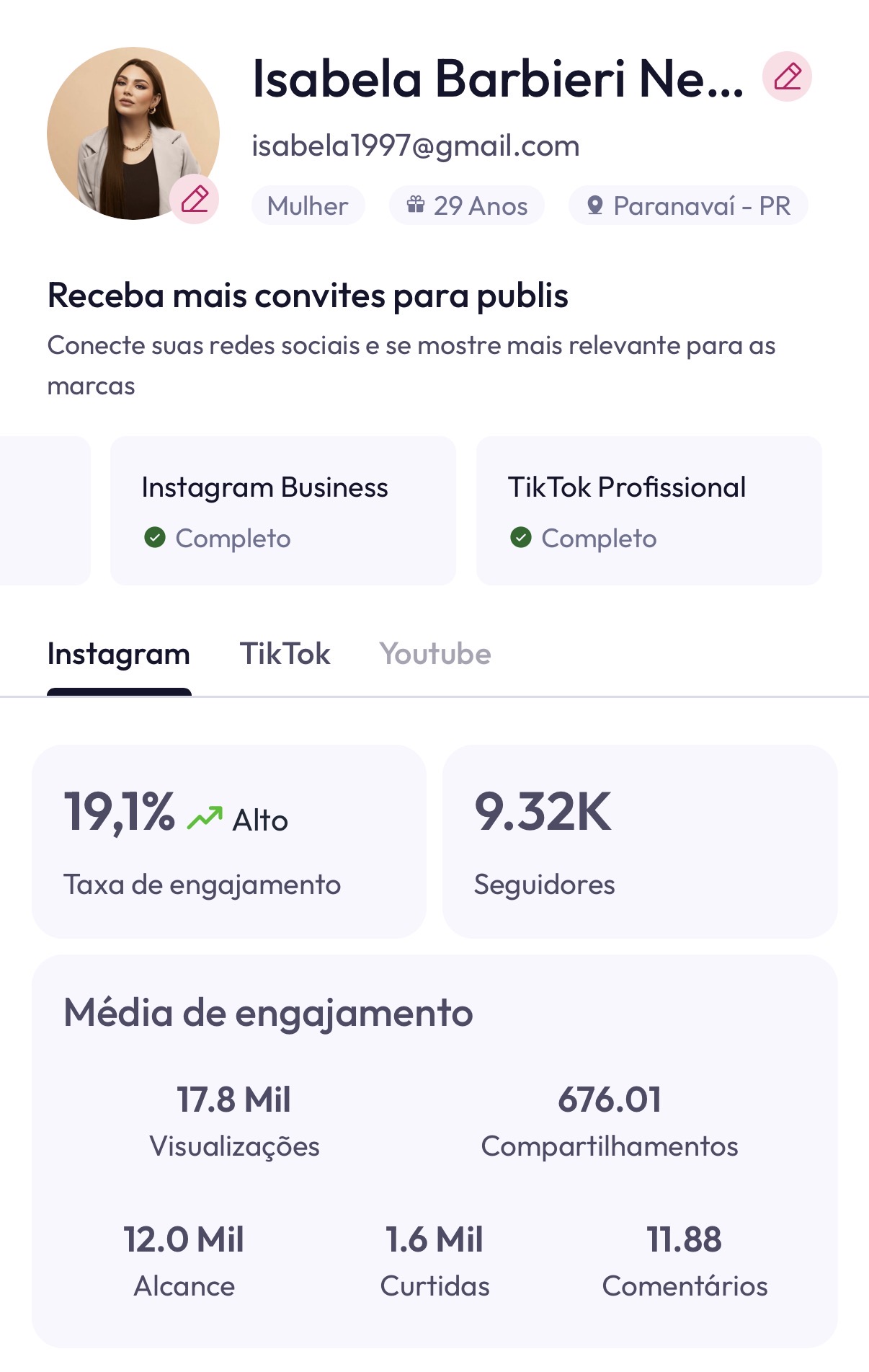 Análise de números do Instagram