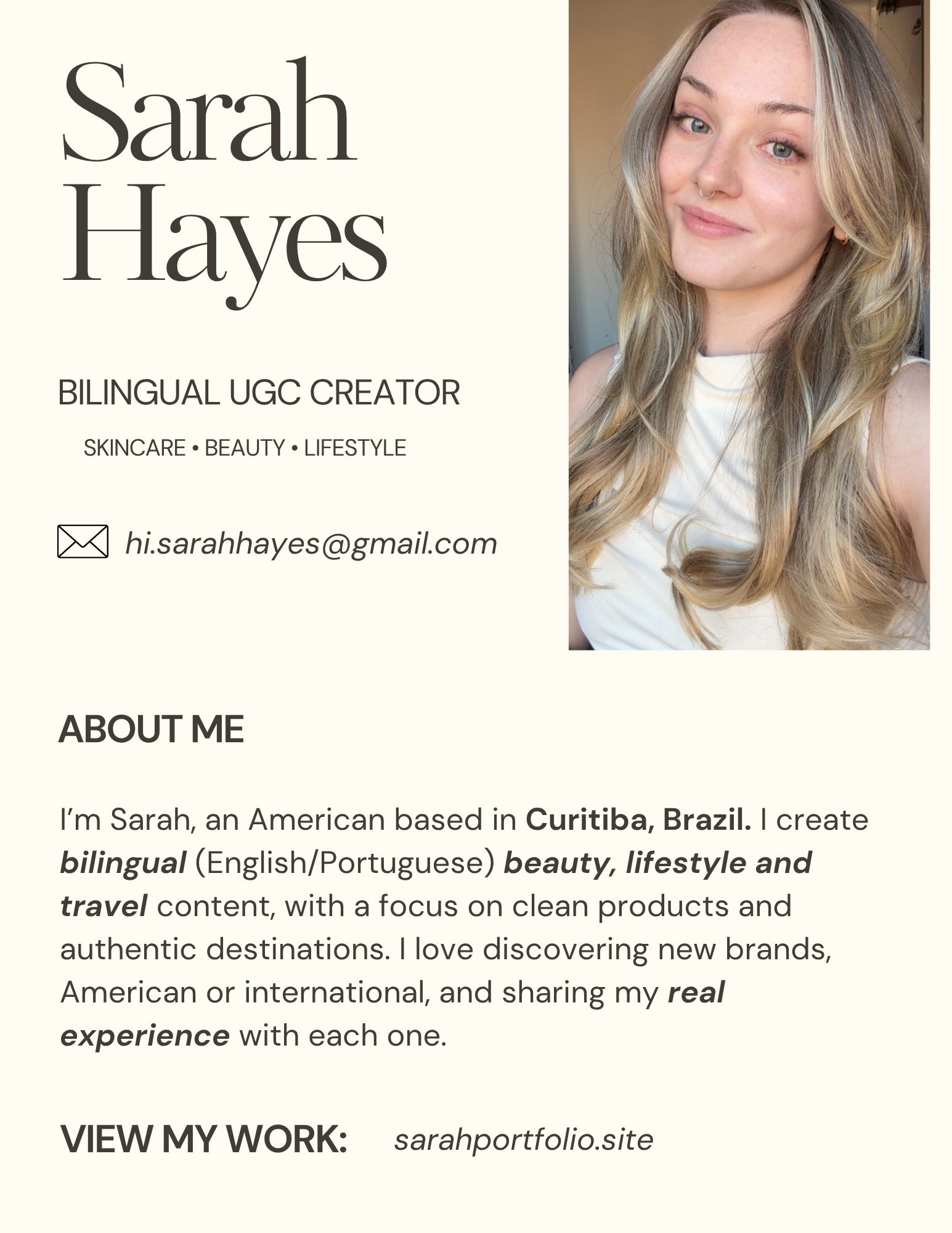 Sarah Hayes | Bilingual Lifestyle, Beauty and Travel UGC Creator
